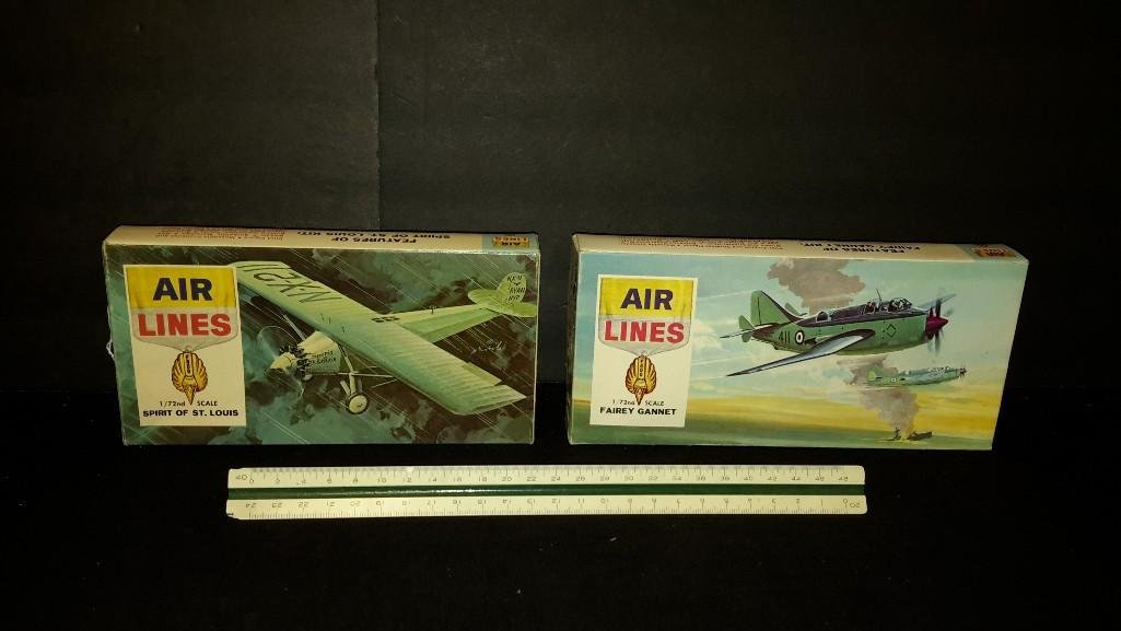 Air Lines Vintage Plastic Aircraft Model Kits (2): Spirit of St. Louis & Fairey Gannet model kits 