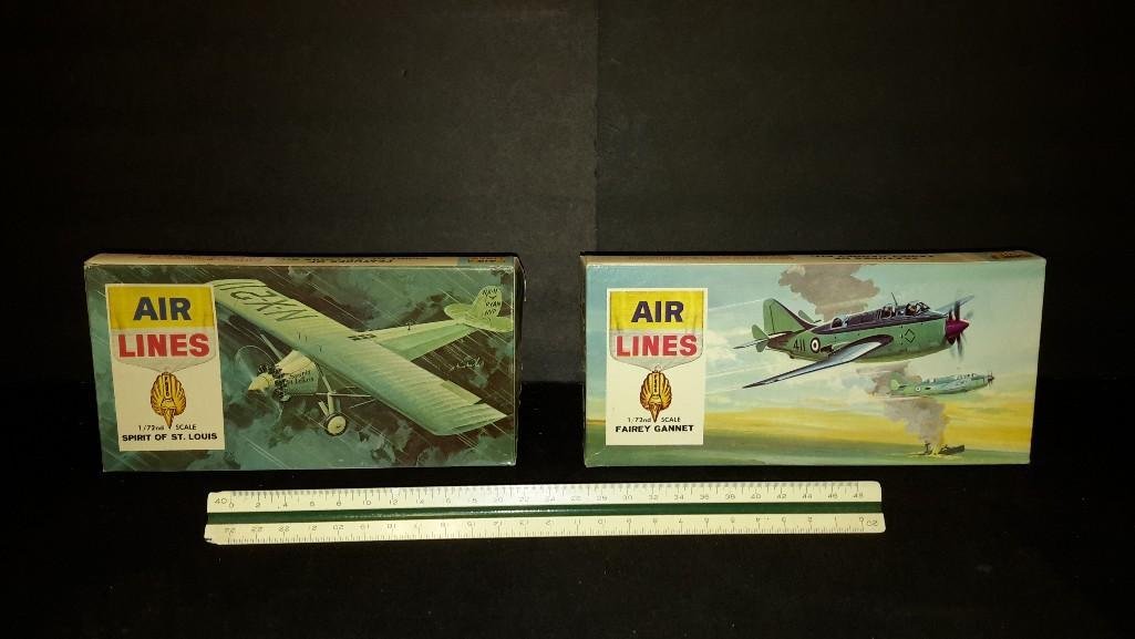 Air Lines Vintage Plastic Aircraft Model Kits (2): Spirit of St. Louis & Fairey Gannet model kits 