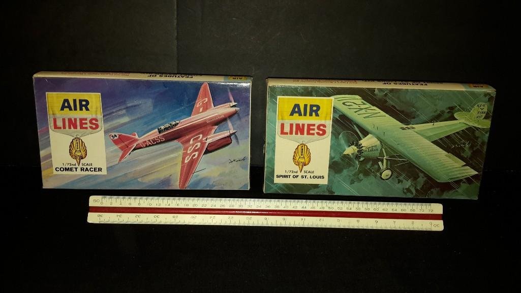 Air Lines Vintage Plastic Aircraft Model Kits (2): Comet Racer & Spirit Of St. Louis model kits 