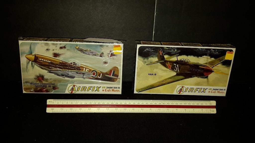 Airfix Plastic Aircraft Model Kits (2): Both are sealed in original packaging, Vickers-supermarine Spitfire IX & YAK-9 model kits 