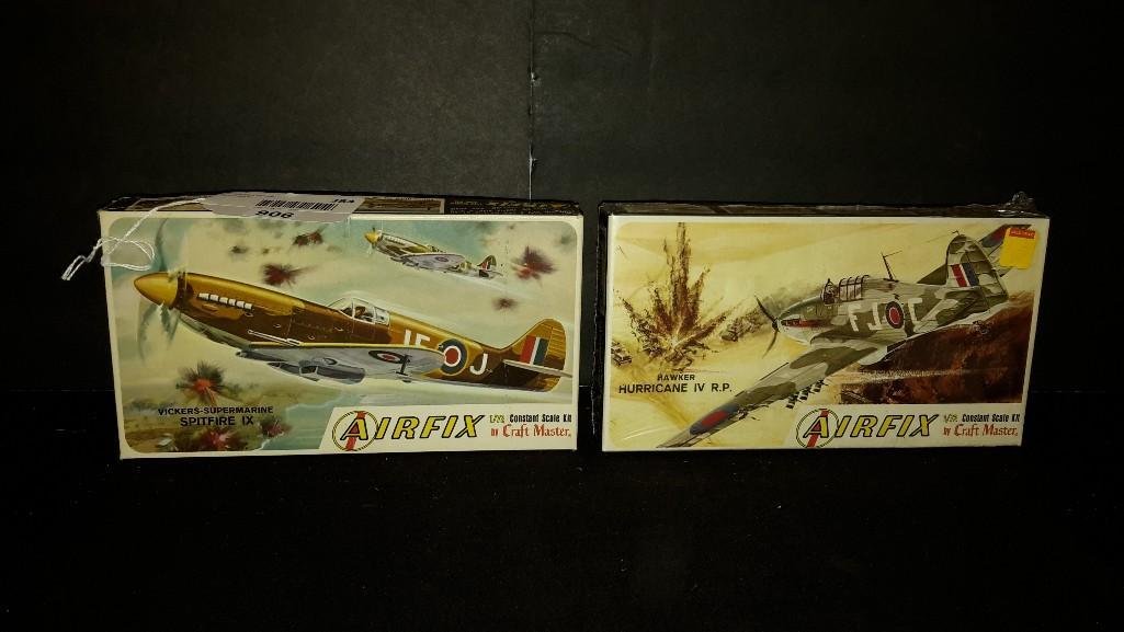 Airfix Plastic Aircraft Model Kits (2): Vickers-supermarine Spitfire IX & Hawker Hurricane IV R.P. model kits 