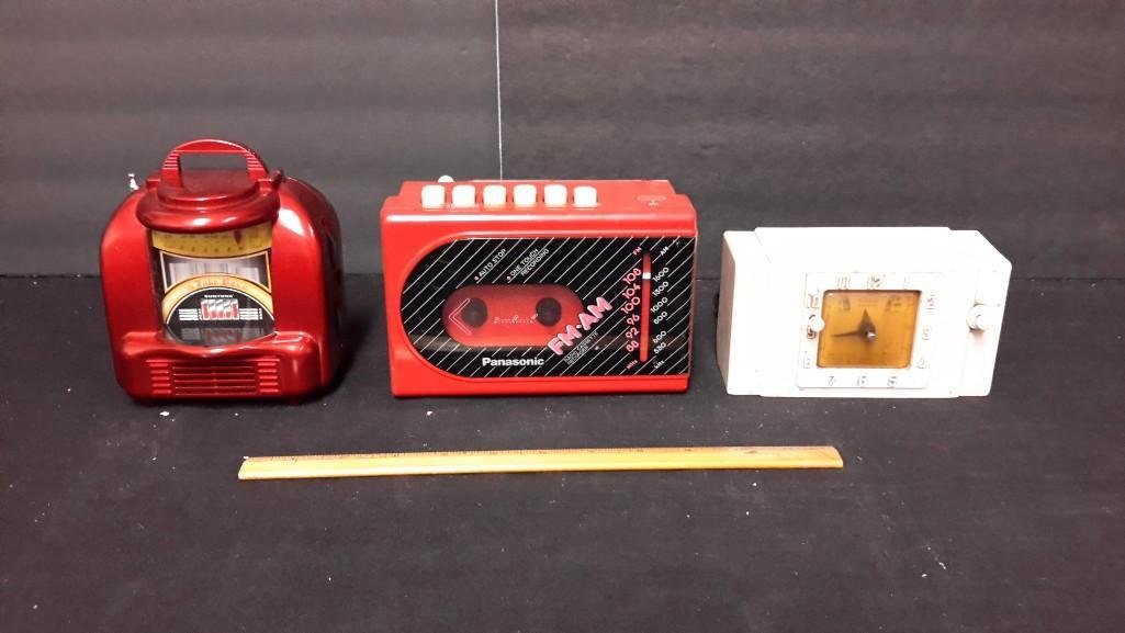 Radios (3): Panasonic FM-AM radio cassette recorder, Subtone AM/FM juke box radio, & Telechram movement general electric radio (cord needs to be replaced)
