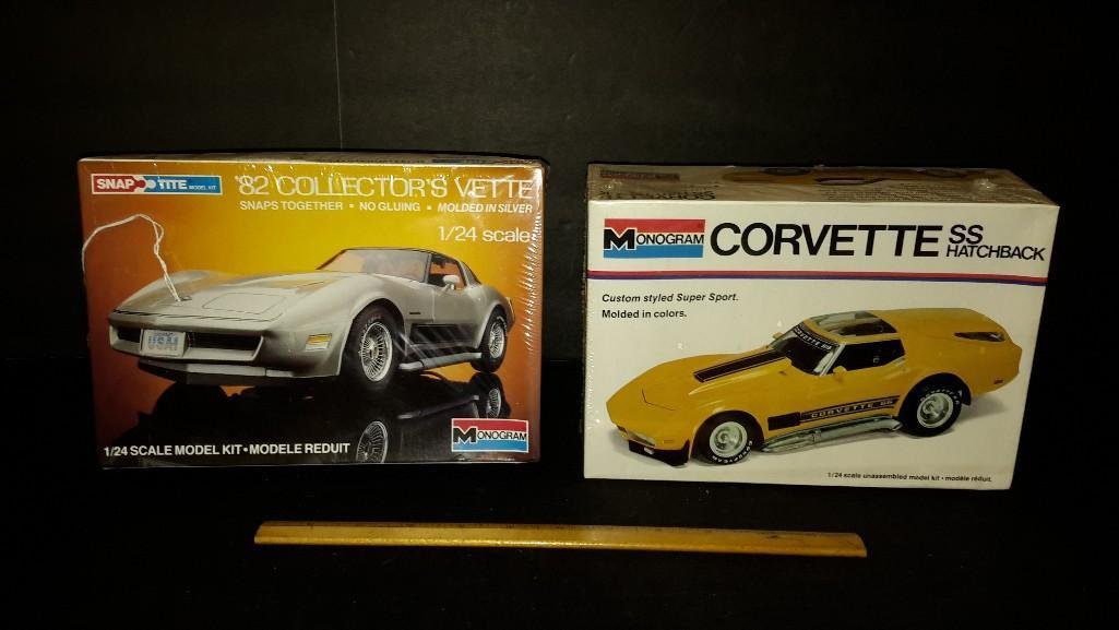 Plastic Car Model Kits (2): Both are sealed in original packaging, '82 collector's vette, & Corvette SS hatchback model kits