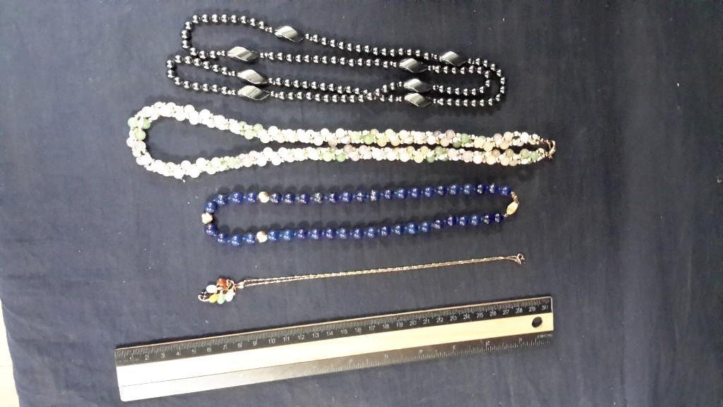 Vintage Women's Necklaces (4): Hematite, Lapis, and Jade necklaces. 14k chain with Jade pendant.