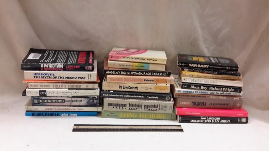 African American Fiction and Non Fiction Book: Large collection with titles including Meridian by Alice Walker, The Heart of the Woman by Maya Angelou and more.