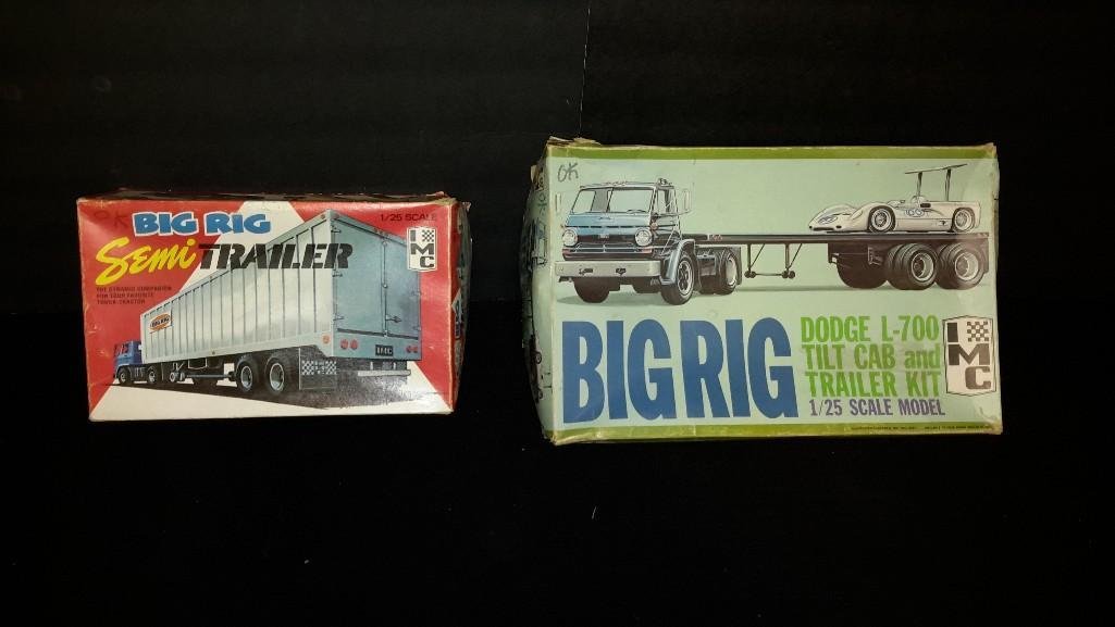 Plastic Car Model Kits (2): Big Rig Semi Trailer & Big Rig Dodge Truck Trailer kit, unsure if all pieces are intact