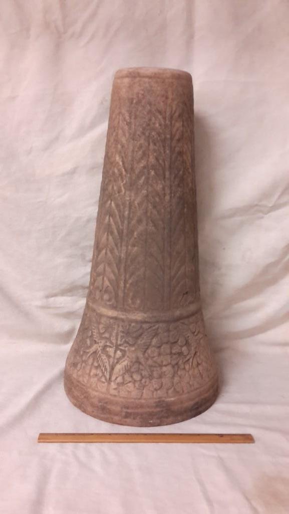 Bird Bath Pedestal: Measures 20 1/2" tall. Has floral and bird pattern. Base measures 10" diameter.