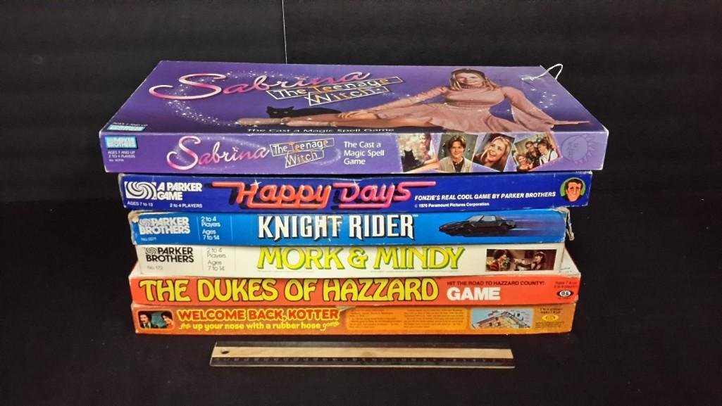 Vintage Board Games (6): Sabrina the Teenage Witch, Happy Days, Knight Rider, Mork & Mindy, The Dukes Of Hazzard, & Welcome Back, Kotter