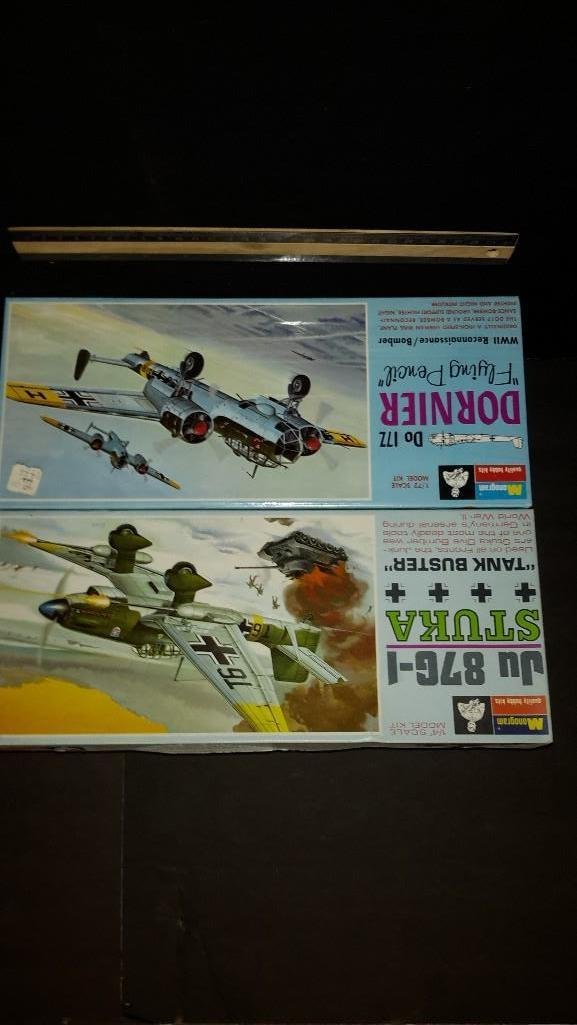 Plastic Monogram Aircraft Model Kits (2): Ju 87G-1 Stuka & Dornier "Flying Pencil" model kits 
