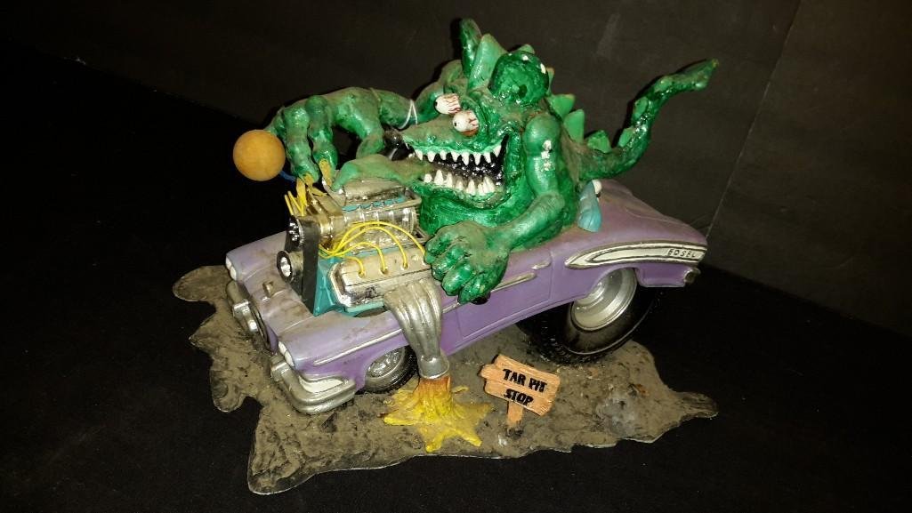 Collectible Rat Fink Figure In Edsel Model Car: Shows some wear, some repairs needed