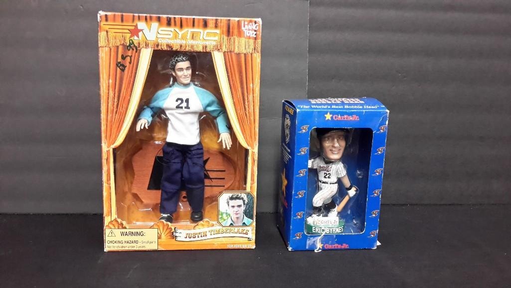 Eric Byrnes Bobble Head & Justin Timberlake Marionette: Both are in original packaging