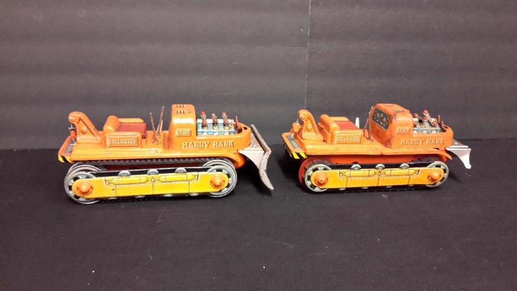 Tin Handy Hank Bulldozer (2): Both show some wear