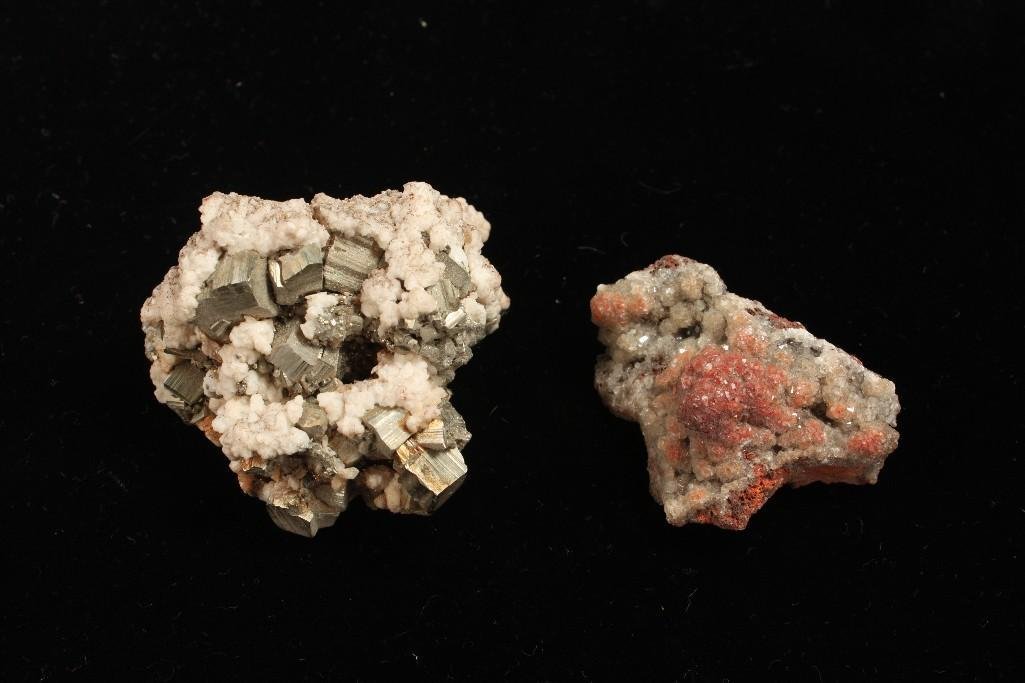 Natural Rocks (2): One silver and white rock (3") and one red with white sparkles (2")