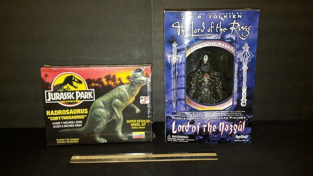 Jurassic Park Model Kit & Lord of the Rings Figure: Both are in original packaging, Jurassic Park Hadrosaurus "corythosaurus" model kit, & The Lord od the Rings Lord of the Nazgul figure 