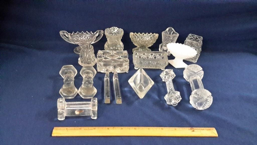 Knife Rests and Toothpick Holder Collections (17): Glass, crystal and one milk glass. Ranging in size from 1" tall to 3" tall. 
