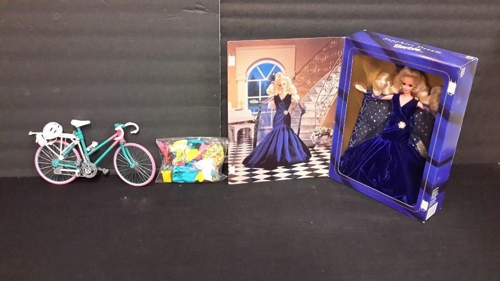 Sapphire Dream Barbie & Other Barbie Accessories: Barbie comes in original packaging, lot also includes barbie clothes, bike and helmet