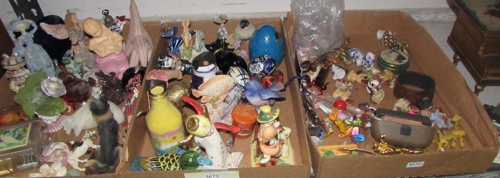 Figurines and Nick Nacks: Large Assortment of perfume bottles, miniature figurines, household decor items and more. Also comes with music jewelery box shaped like piano. 