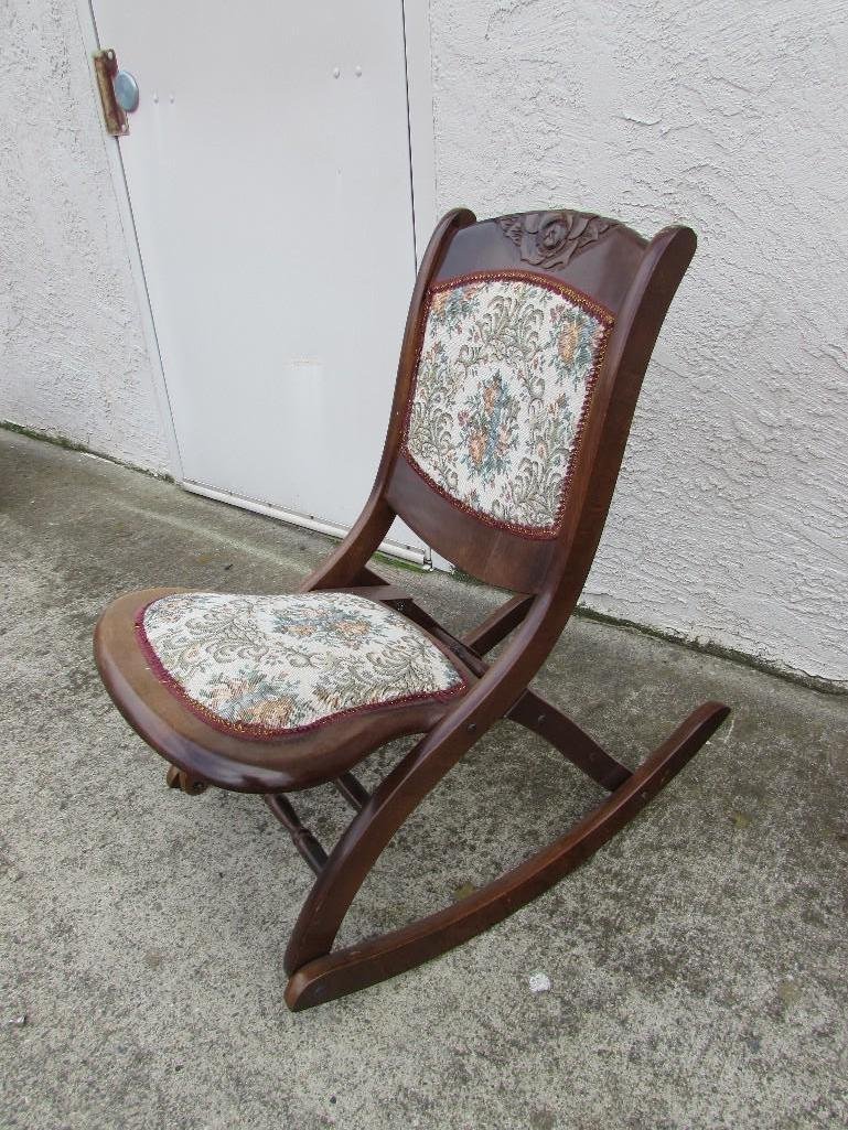 Collapsible Rocking Chair: Upholstered back, in good condition