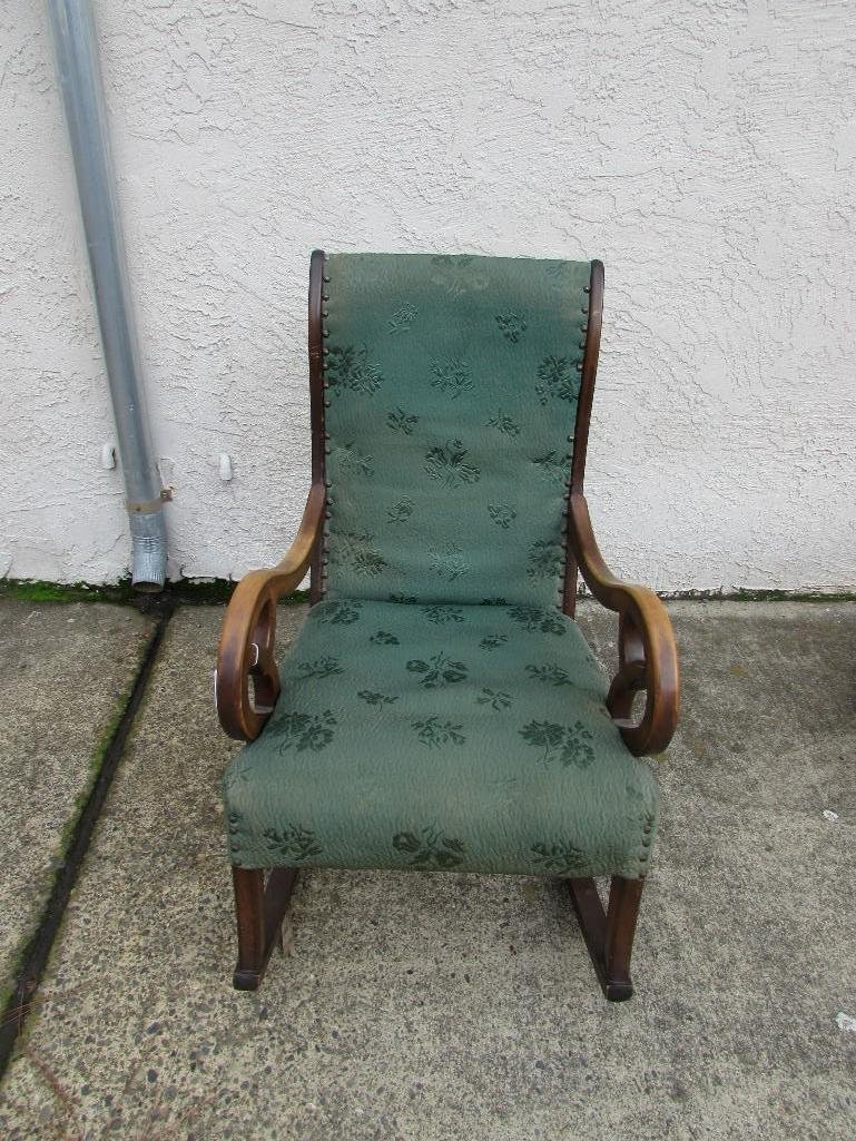 Vintage Rocking Chair: Bent Wood Arms and Upholstered rocking chair, 22"x 35", good condition.