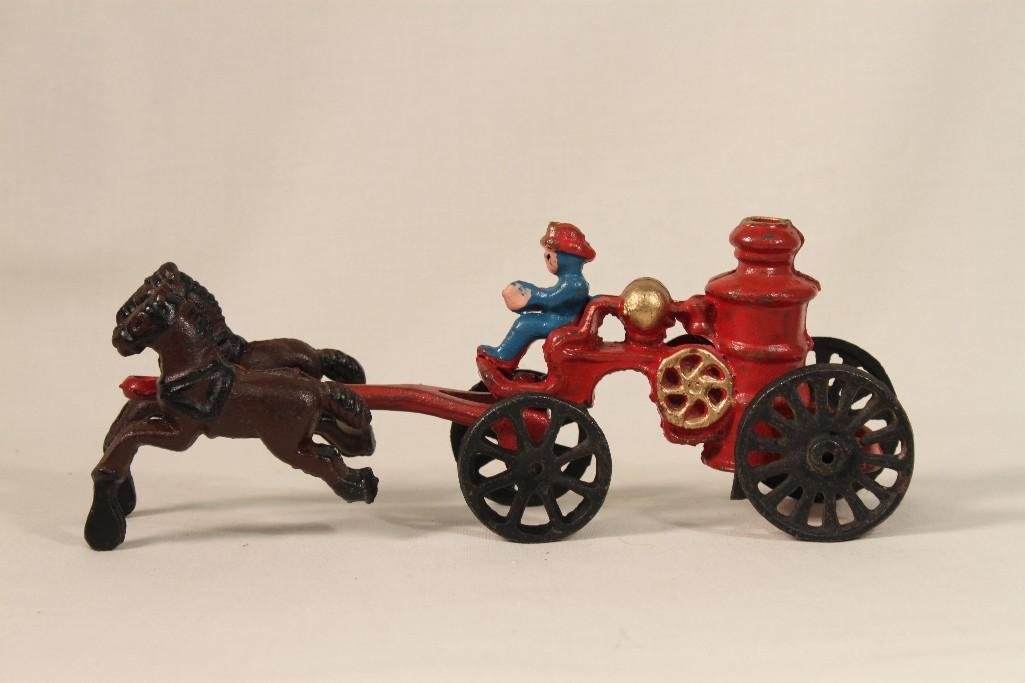 Vintage Cast Iron Horse Drawn Fire Truck Toy