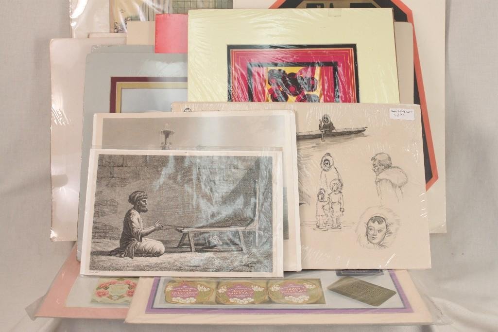 Collection of Prints (20): Ranging in size from 7" x 10 1/2" to 18" to 14". Old advertisements, people and more. 