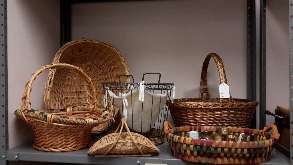 Basket Collection (6): Ranging in size from 4.5" to 17" tall, also includes an assortment of 23 napkin rings, some metal, some ceramic