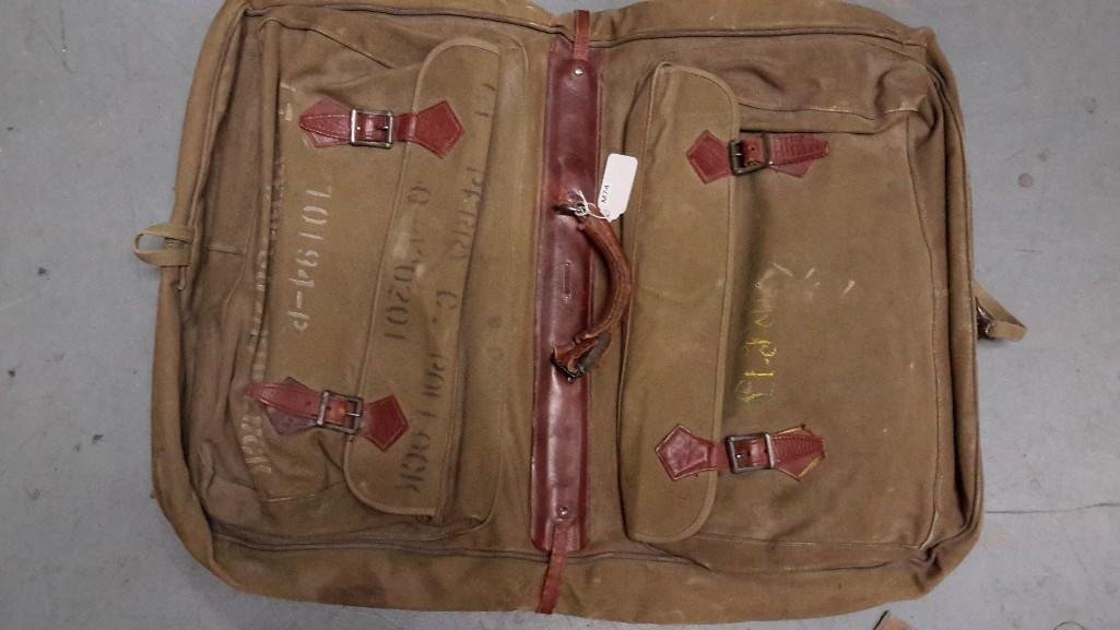 Military Bag: Marked Lt. Perry C. Pollock, measures 32" long, 22" wide