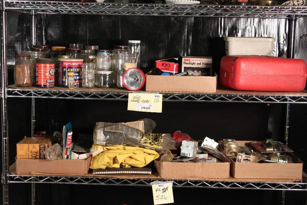 Hardware Items: Jars of nuts, nails, bolts, screws, gas can, dead bolts, lubricants and more.