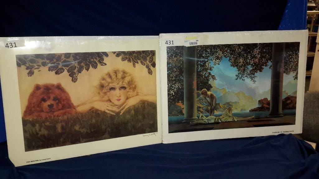 Maxfield Parrish and Icart Prints (2): Matted and ready to frame. "Daybreak" by Maxwell Parrish and "Two Beauties" by Louis Icart. 