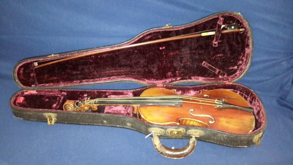 Antorius Violin with Case: Full size. Missing bridge. Bow needs to be restrung. Case in descent/used condition. 