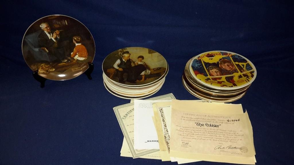Norman Rockwell Plate Collection (16): Some have boxes and certificates. Ranging in diameter from 8" to 9" 