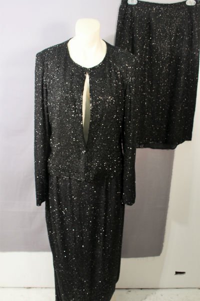 Ladies Evening Wear Clothing (4): Sean Collection beaded long skirt size 10, beaded short skirt size 10, and beaded blazer. Plus a SJ collection ruffled blouse size 14