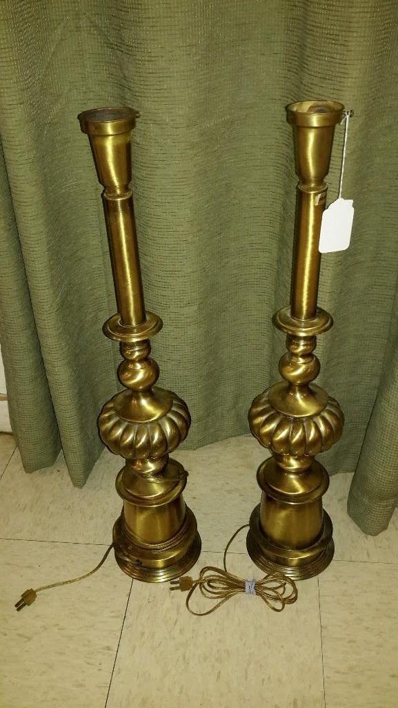 Vintage Brass Table Lamps (pair): without shades, both measure 29" tall, good condition.