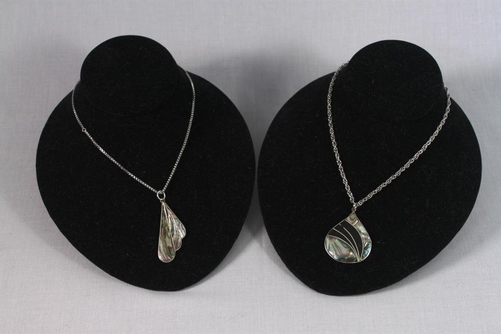 Sterling Necklaces (2): Both have abalone pendants, one marked Alpaca Mexico, other one is illegible