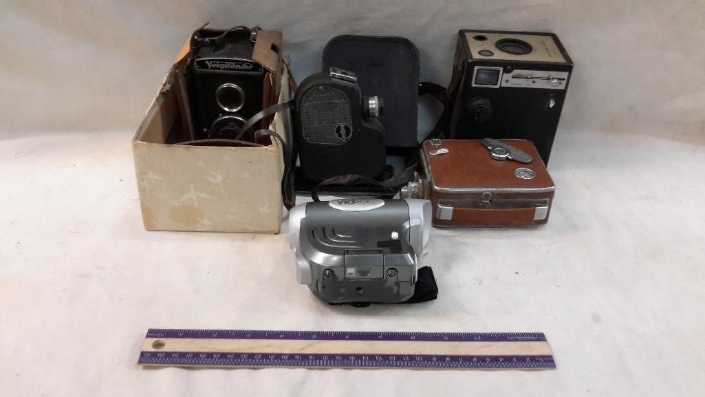 Vintage Camera Collection (5): Shur Shot, Yoighander, Keystone Belair, Vidster, Univex 8mm Cine Camera. (Not been tested)