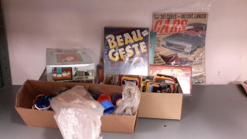 Collectible Memorabilia: Star Wars Episode 1 trading cards, South Park trading cards, Model Kit boxes, Desert Storm trading cards, baseball buttons, Hooker Sales advertisement and more. 