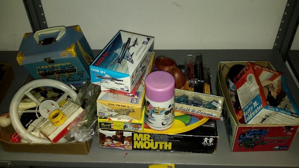 Assorted Collectible Toys: Lot includes aircraft model kits, Master of the Universe carrying case, model cars, and more AIRCRAFT MODEL KITS ARE EMPTY, JUST NOTICED DURING PREVIEW, BIDDING ON EMPTY MODEL BOXES ONLY