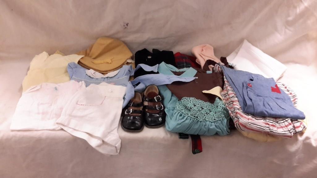 Vintage Baby Clothes: Skirt with matching skirt, wool jacket with matching hat, dresses, shorts, shoes, and more.