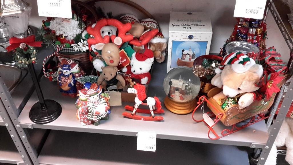 Christmas Decorations: Plush toys, ceramic lidded jars, snow globe, candles and more. 