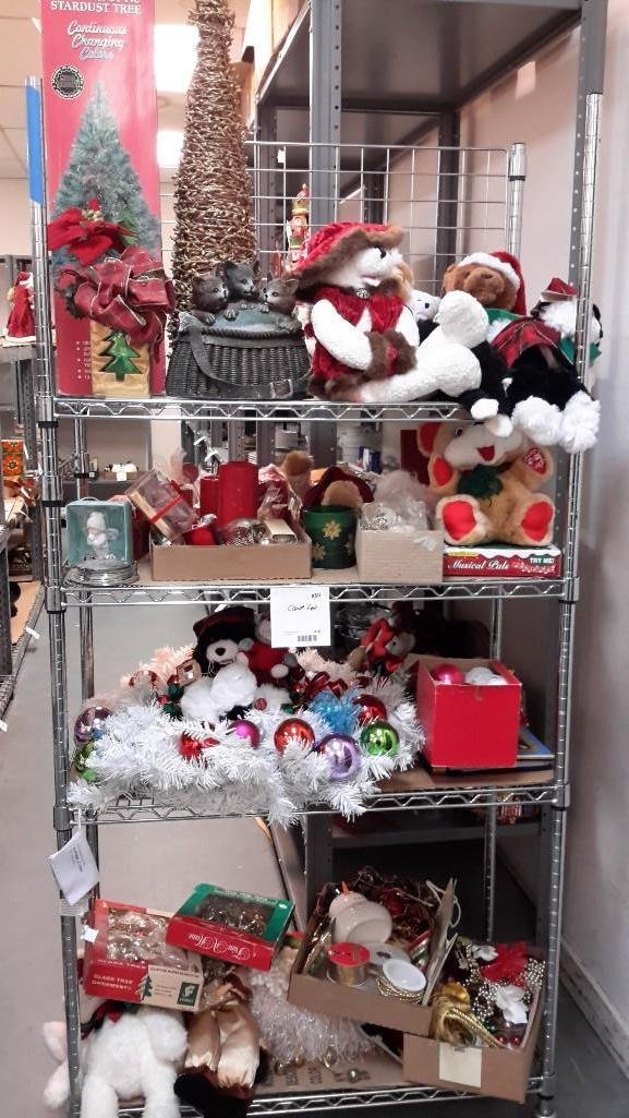 Christmas Decor: Large lot includes plush toys, candles, wreathes, tree toppers and more.