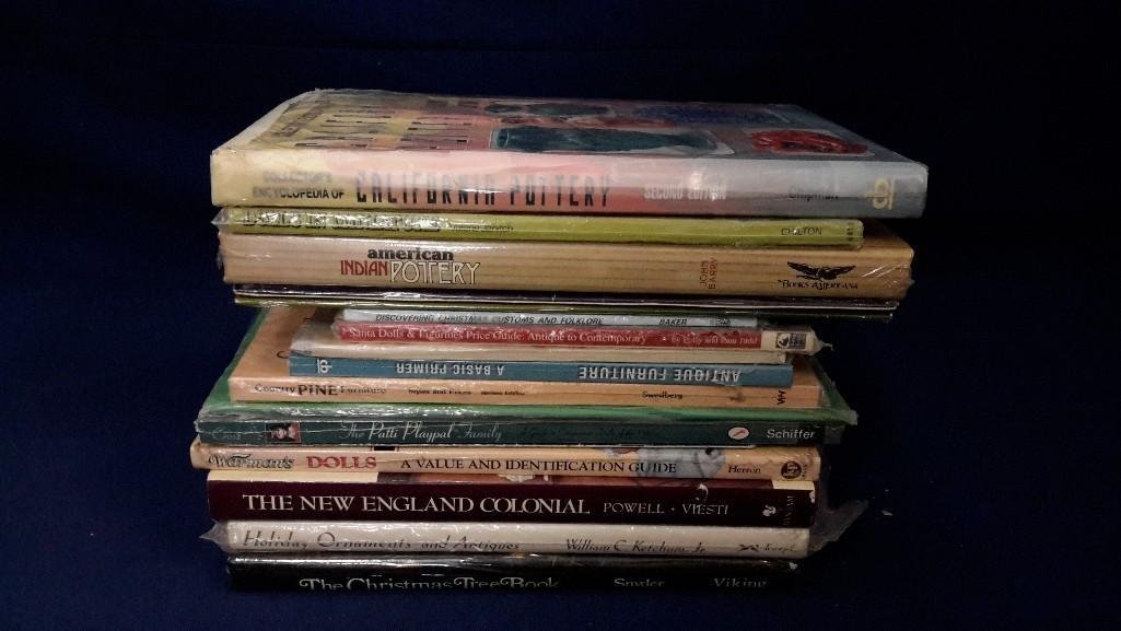 Reference Book Collection (16): California Pottery, Dolls and Miniatures, The New England Colonial, The Christmas Tree Book, Antique Furniture, American Indian Pottery, and more.