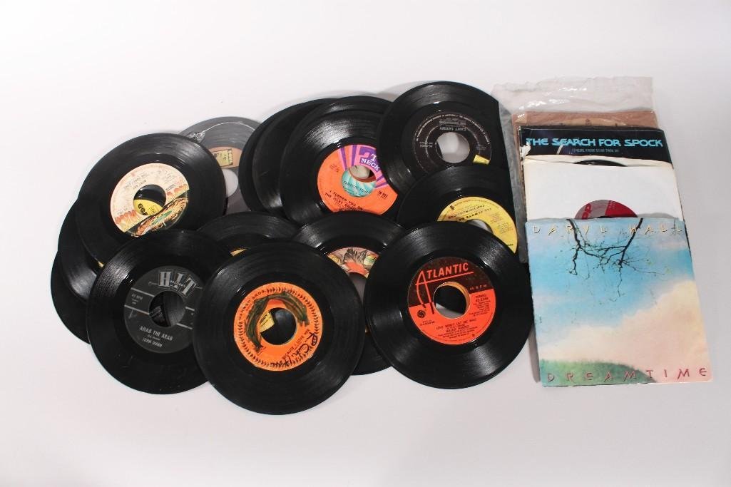 45 RPM Vinyl Records (26): Labels include: Columbia, Epic, Memory Lane, Atlantic, RCA, artist include: Mighty Hannibal, The Isley Brothers, Fantastic Four, The Impressions, Daryl Hall, and others, (4) include jackets 