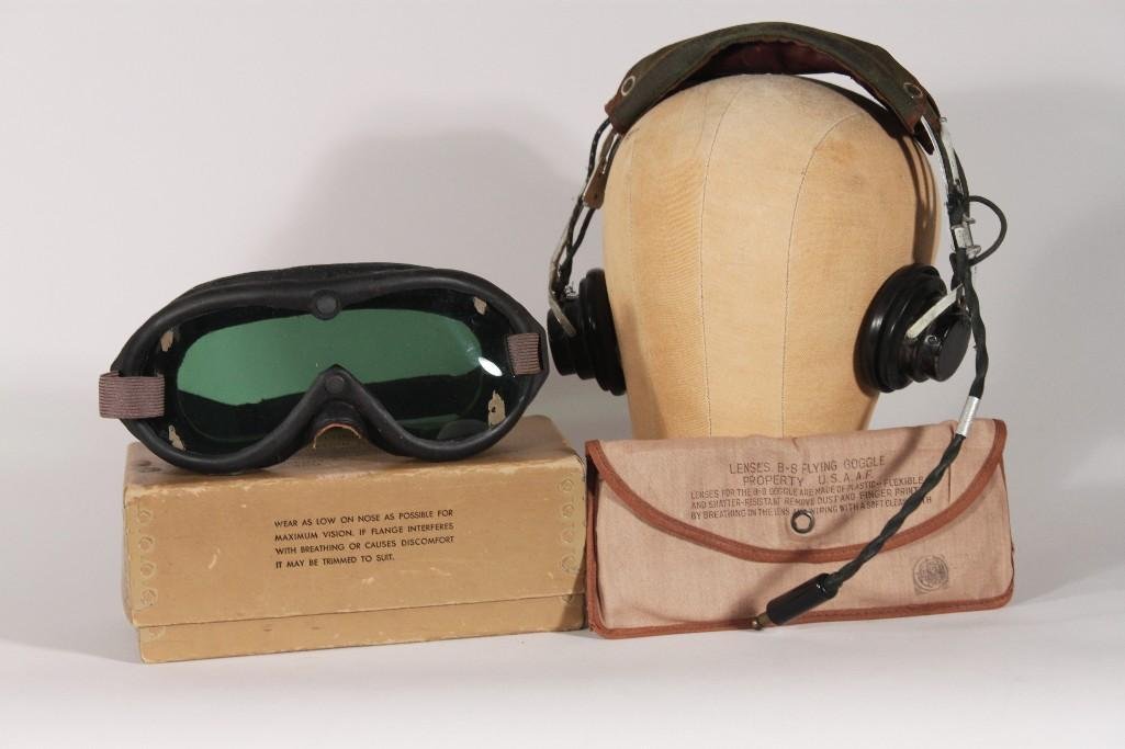 Military Headset and Goggles: USN Headset and US Army goggles include box, pamphlet, and lenses 