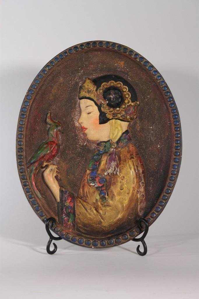 Celona Asian Style Wall Plaque: sticker on back states manufacturer and guaranteed a genuine copyrighted Celona by Kindel and Graham San Francisco. Signed in bottom right hand corner. Copyright Joe Celona measures 15"