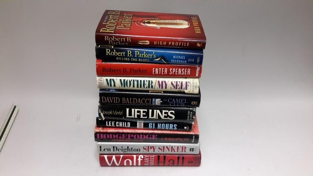 Hard Cover Fiction Novels (10): Titles include (3) by Robert B. Parker: killing the Blues, High Profile, and Enter Spenser, Lee Child 61 Hours, and more 
