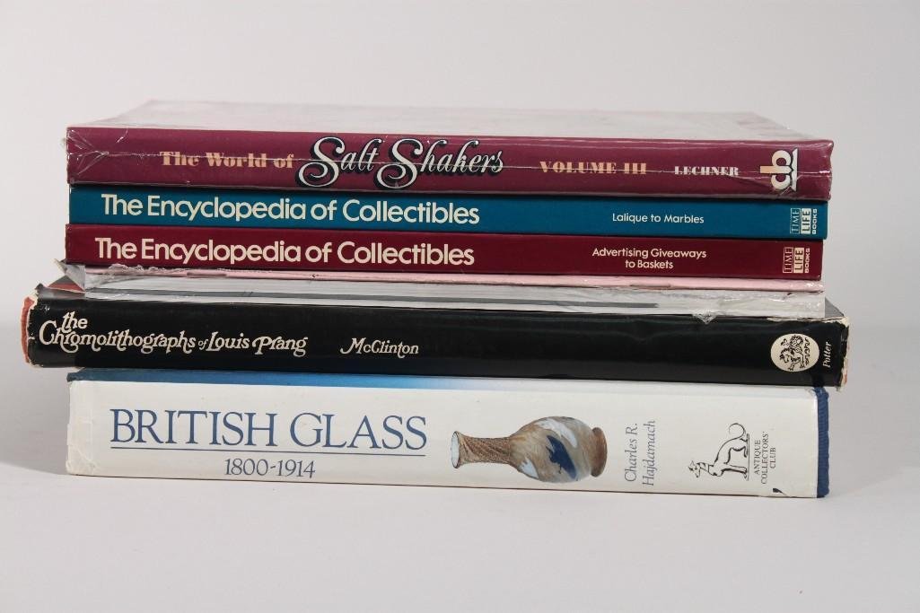 Referance Books (6): Titles include British Glass, Salt Shakers, Pyrex by Corning, and others.