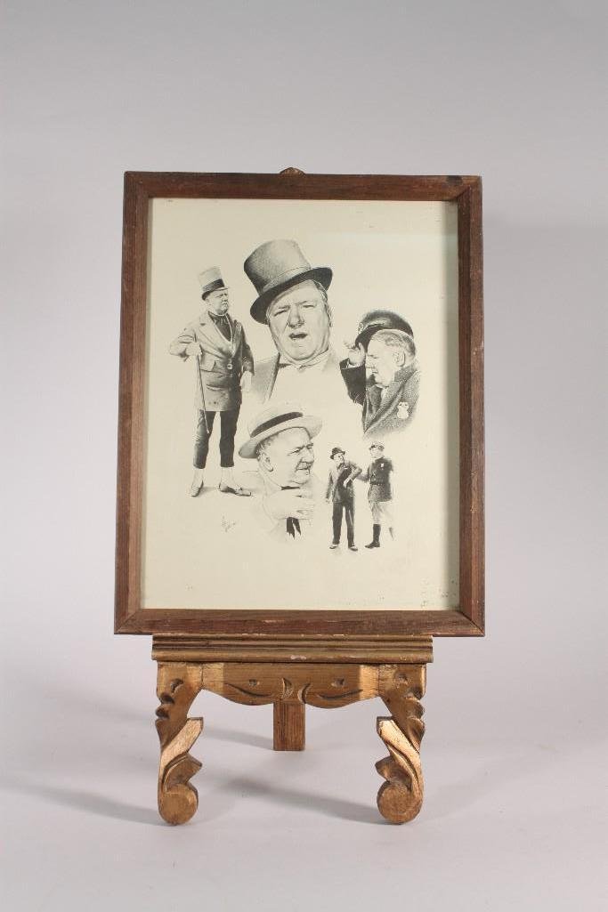 Hillman W.C. Fields Signed Print: signed in bottom left hand corner, with frame measures 14"x10.5". Frame shows some wear.