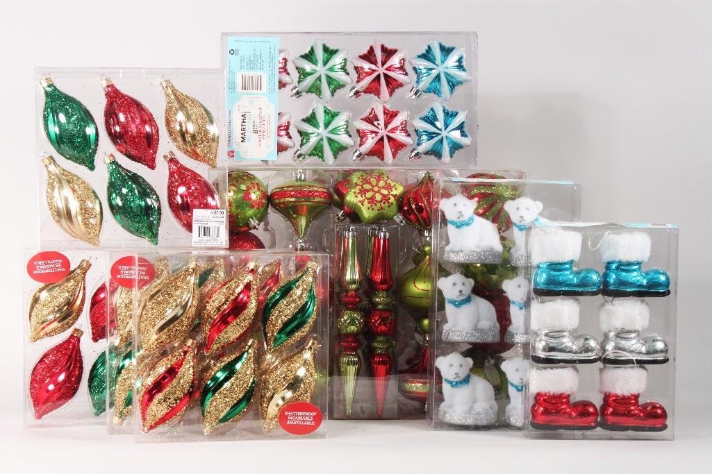Plastic Christmas Ornaments (8): Nice assortment of shatter proof ornaments in original plastic containers 