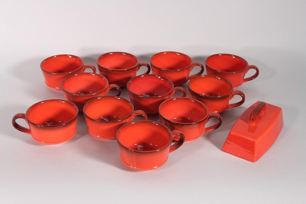 Retro Kitchenware (12): (11) cups and one butter dish lid, good condition