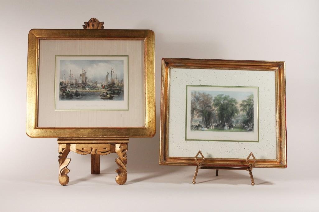 Thomas Allom Original Engravings (2): One Festival of the Dragon-Boat, 5th day of 5th moon drawn by T. Allom. Engraved by R. Brandard (13" x 14.75"), and The Park of St. Cloud drawn by T. Allom. Engraved by J.C. Bentley (12.5&qu